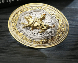 New Gold &amp; Silver Bull Rider Belt Buckle - $13.86