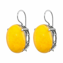 Echter gelber chinesischer Bernstein 925 Sterling Silber Ohrringe... - $86.26