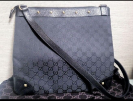 GUCCI GG Canvas Leather Shoulder Bag Crossbody Bag Black - £332.79 GBP
