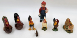 8 Piece Miniature Chickens Lot Various Sizes  Resin Metal Porcelain Farm... - £9.40 GBP
