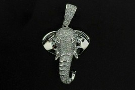 3.40CT Round VVS1 Diamond Elephant Pendant 18&quot; Free Chain 14K White Gold Finish - £151.53 GBP