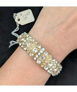Gold White Rhinestone Beaded Bracelet Bangle Stretchable Adjustable Boho... - €9,80 EUR