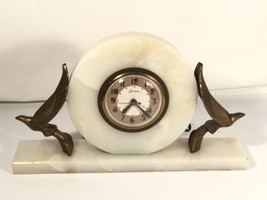 Vintage Sessions Art Deco Marble Mantle Clock Brass Eagle Display Parts ... - $247.48