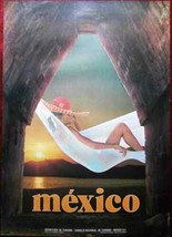 Original Poster Mexico Girl in A Beach Sea Sunset - $81.10