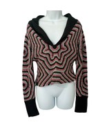 Desigual Star Crochet Pink Gray Black Cropped Peplum Shawl Collar Sweate... - $33.38