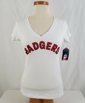 Wisconsin Badgers Women&#39;s T-Shirt Small V-Neck White Double Sided Bucky ... - £12.57 GBP