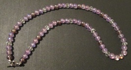 Beaded necklace, transparent purple beads, silver toggle clasp, 22 inches long - £18.09 GBP