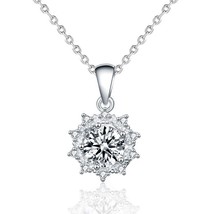 Sun Flower 1Ct Halo Round Moissanite Pendant 16&quot; Necklace 14k White Gold Over - £75.18 GBP