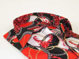 Men's AVM Crystal Shirt Medallion Cotton Turkey Slim Fit 15651-01 Red/Black image 2