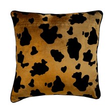 Gold Decorative Pillow Cover, Animal Printed Velvet 16&quot;x16&quot; Velvet, Hello Cow - £20.86 GBP+