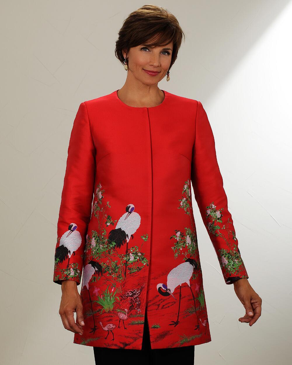 Primary image for Smithsonian Red Crane Jacquard Coat Embroidered