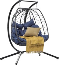 Dwvo Double Egg Hanging Swing Chair With Stand: Blue, Wicker,, And Balcony. - £238.23 GBP