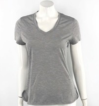 mta Sport Athletic Top Medium Gray Striped V Neck Short Sleeve Tee Shirt... - $11.88