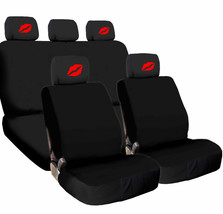 For BMW New Car Truck Seat Covers Red Kiss Lip Headrest Black Fabric  - £32.83 GBP