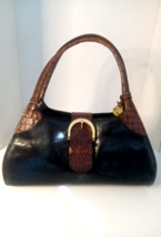 Brahmin Black and Brown Croc Embossed Leather Satchel - $75.23