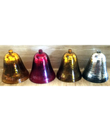 Christmas PLASTIC BELL Ornaments Silver Gold &amp; Red Prism Pattern Lot Of 4 - $8.97