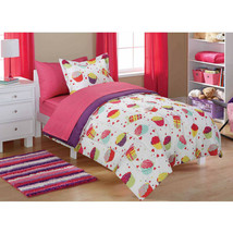 Mainstays Cupcake Girls Full Bed Set Comforter Fitted Flat Sheet Pillowcase Sham - £36.04 GBP