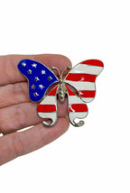 2.25&quot; Wide Patriotic Butterfly American USA Flag Colors Enameled Brooch Pin  - £10.42 GBP