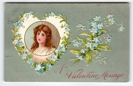 Antique Embossed Postcard A Valentine Message Lovely Women Flowers 1908 Vintage - £7.26 GBP