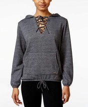 Betsey Johnson Womens Activewear Lace Up Hoodie Size Small Color Charcoal Grey - £39.46 GBP