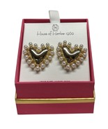 Designer House Of Harlow 1960 Pearl &amp; Gold Heart Post Stud Earrings NIB ... - $48.00 CAD