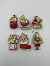 6 Vintage Plastic Shiny Christmas Tree Ornaments Santa Sleigh Stocking T... - $13.60