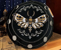 Coveted Homes Moon Phase Skull Moth Black Velour Embroidered Pillow New w/ Tags - $42.90