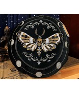 Coveted Homes Moon Phase Skull Moth Black Velour Embroidered Pillow New ... - €37,37 EUR