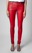 Zadig &amp; Voltaire Phlame Crinkle Leather Pants Stretch Red $898 Sz 34, US... - $123.74