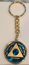 Any Year Or Month Blue 24k Gold Plated AA Medallion Keychain Removable Chip - £23.97 GBP