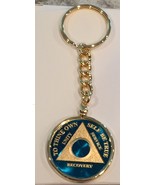 Any Year Or Month Blue 24k Gold Plated AA Medallion Keychain Removable Chip - $29.99