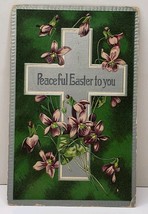 Peaceful Easter to You Embossed Cross &amp; Flowers Vintage Postcard A10 - £3.53 GBP