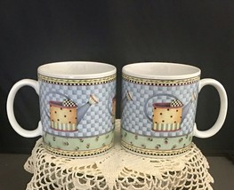 Sakura Stoneware Watering Can 2 mugs 12 Oz. by Debbie Mumm 1999 - £7.75 GBP