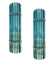 Antique Aquamarine Murano Glass &amp; Nickel Wall Sconces Vintage Light Set of 2 - $1,485.00