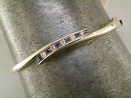 1.5Ct Round Cut Blue Sapphire &amp; Diamond Bangle Bracelet 14K Yellow Gold Over  - £127.66 GBP