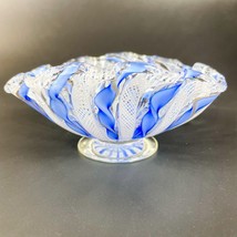 Murano Zanfirico Filigree Blue White  Ruffled Bowl - $74.25