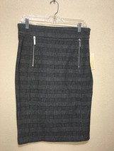 Michael Kors Black Grey Played Pencil Skirt Stretchy Sz S New - £74.00 GBP