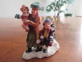Christmas Village Figurine Woman Mother Child Boy Son holding Baby Trees... - $9.43