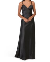 new LEENA FOR MAC DUGGAL Strappy Satin Cami Lace Up Charmeuse Gown in Bl... - £113.76 GBP