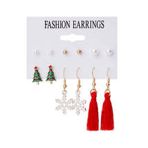 Pearl &amp; Red Christmas Tree Snowflake Tassel Stud &amp; Drop Earrings Set - £11.25 GBP