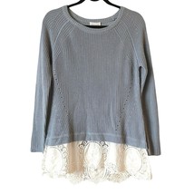 Soft Surroundings Sweater Doile Lace Hem Blue Knit Long Sleeve Size Small - £22.81 GBP