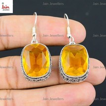 18 Kt Real Solid Gold Cushion Cut Vintage Citrine Dangle Drop Earrings 4... - $2,641.44