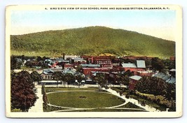 Postcard Bird&#39;s Eye View High School Park Business Section Salamanca New York NY - $3.75