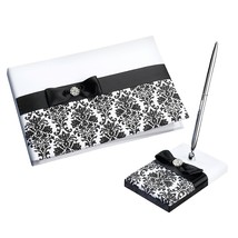 Black And White Damask Wedding Guest Book Pen Set (Gb735 Bd) - £44.04 GBP