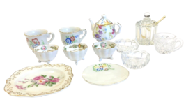 Miniature Mixed Lot 14 Decorative Honey Dipper Nippon Clear Glass Teapot Cups  - £34.16 GBP