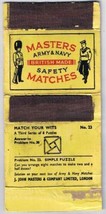 Matchbook Cover Masters Army &amp; Navy Problem 23 Simple Puzzle - $0.98