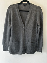 LaFayette 148 Sweater Cardigan Gray Silver Metallic Button Pockets Size ... - $53.16