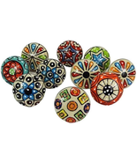 DORPMARKET JSR 10 Pieces Set Dotted Ceramic Cabinet Colorful Knobs Furni... - $18.82