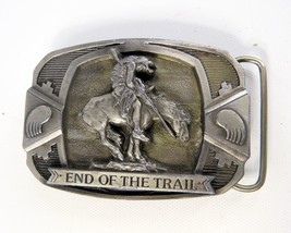 Belt Buckle Pewter C+J End of The Trail 1990 USA 3.25&quot; x 2.25&quot; CJ1458 - £11.94 GBP