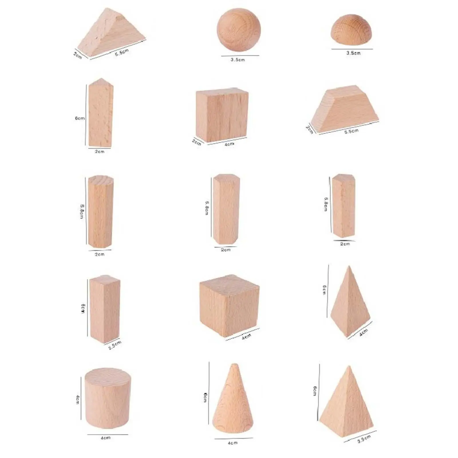 15x Wooden Geometric Solid Blocks 3D Shapes Educational Toy Montessori Toys - £15.31 GBP